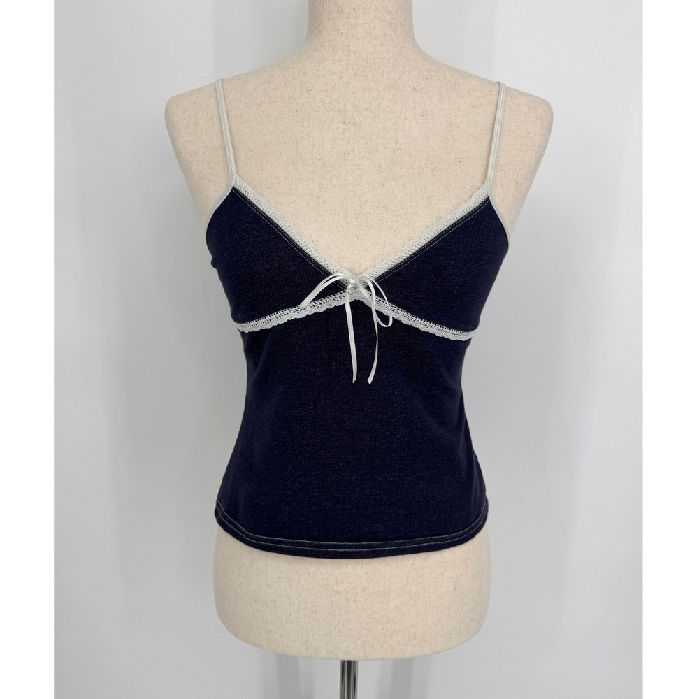 Vintage Y2K Xhilaration Lace Trim Cami Tank Top Medium Navy Babydoll Coquette